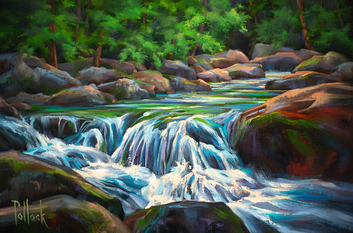 Mountain Waterfall Painting by Mattia Poddi | Saatchi Art